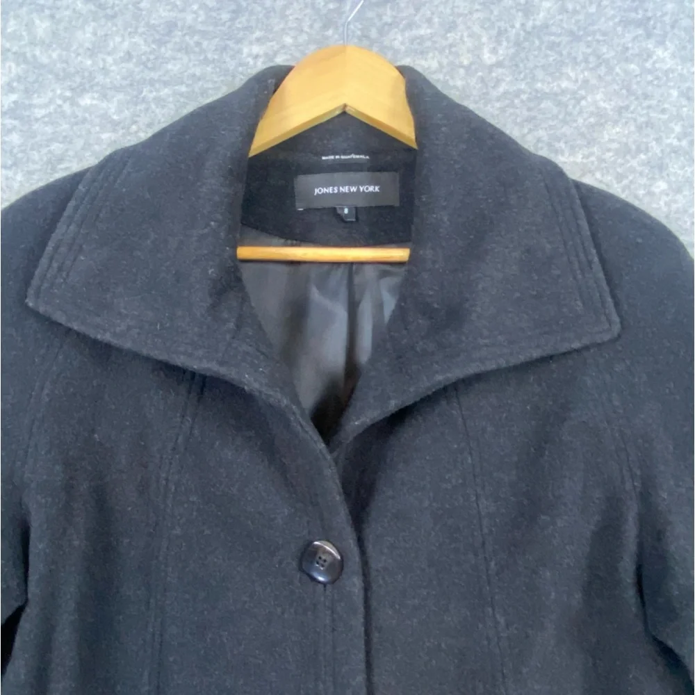 Jones New York Wool Cashmere‎ Blend Coat Size 8 Black Classic Preppy Essential